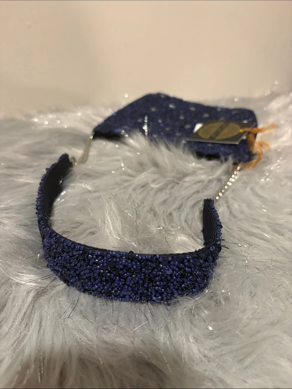 BNWT MADE IN INDIA Viral Beaded Navy Go Team Football Shoulder Bag